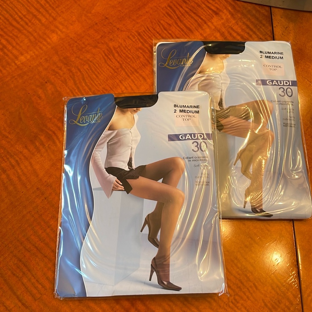 NWT 2 pairs women tights mate M blue marine color made in Italy control top